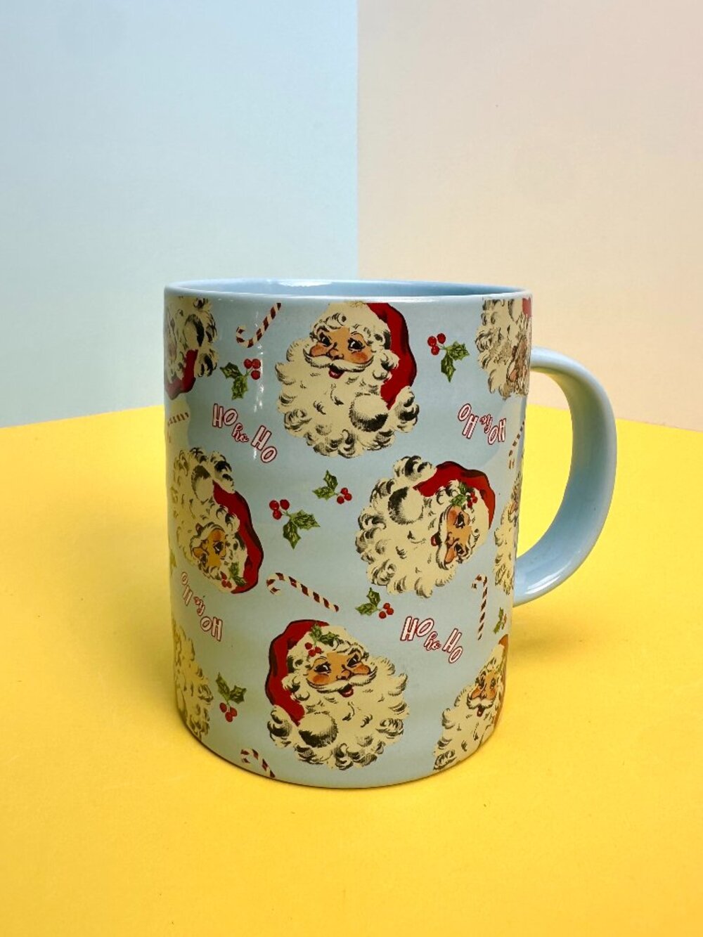Vintage Santa Print Christmas Mug Light Blue – Brand New
